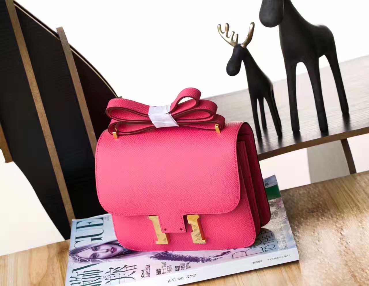 爱马仕空姐包尺寸 Hermes Constance 18cm 8W唇膏粉原厂Epsom牛皮