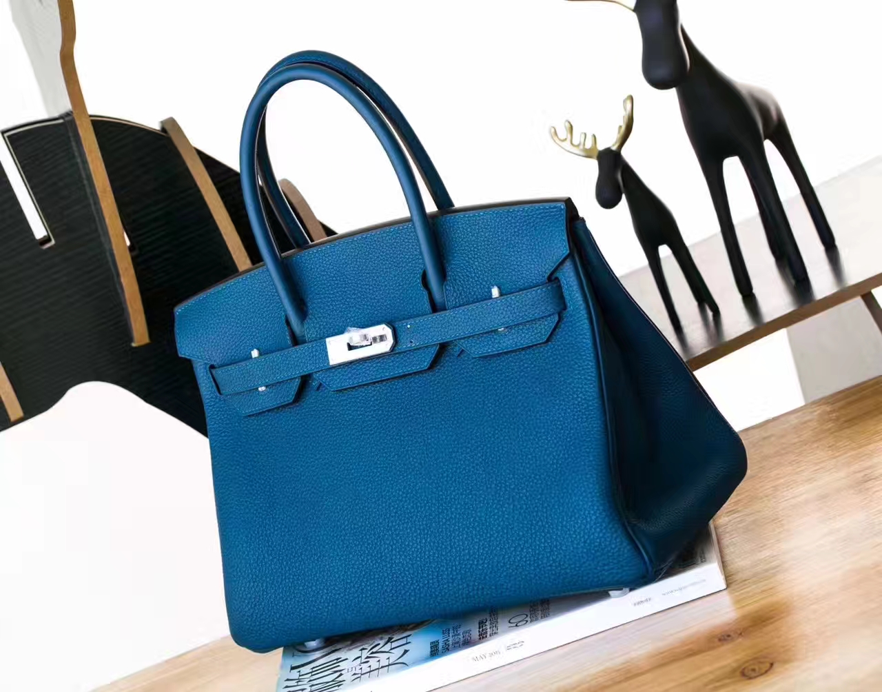 爱马仕铂金包尺寸 Hermes S7加利西亚蓝原厂Togo牛皮Birkin女包30cm