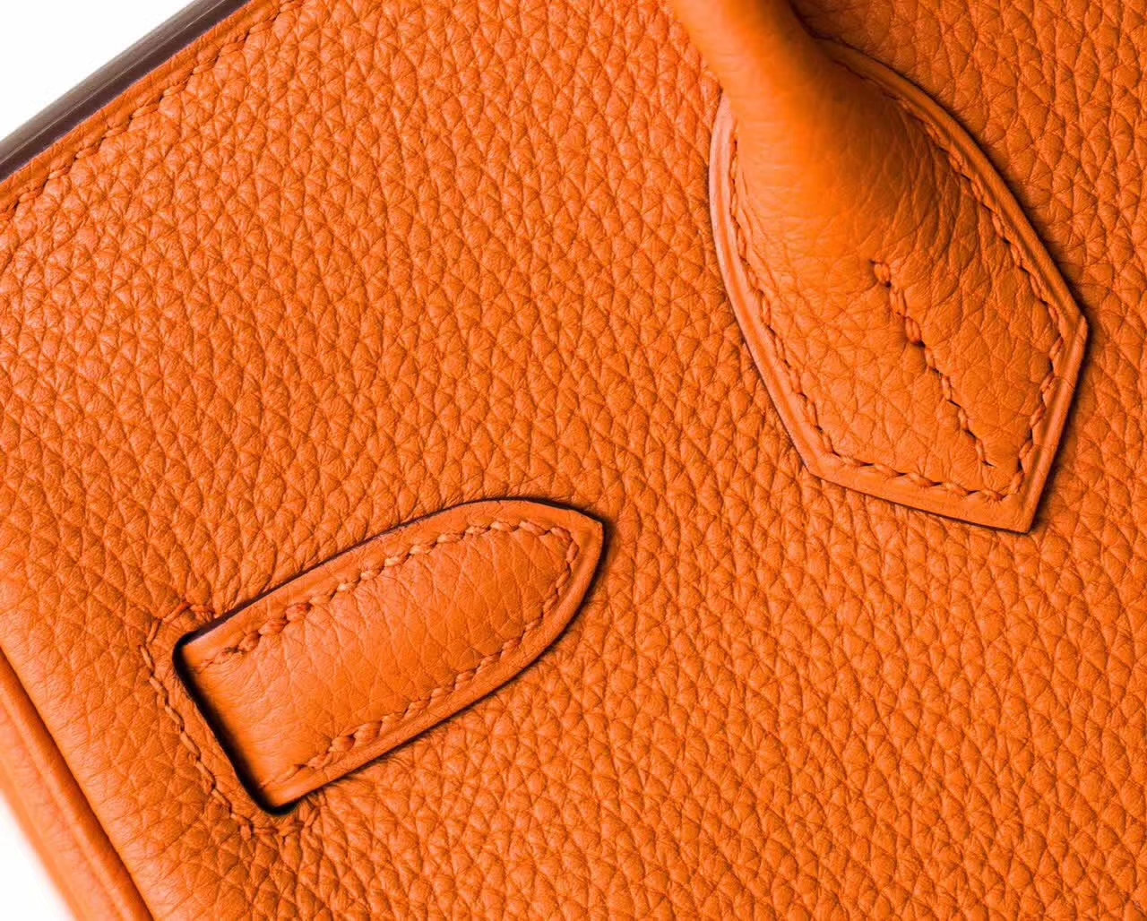 Hermes包包官网 爱马仕Birkin30铂金包 橙色原厂togo牛皮 金扣