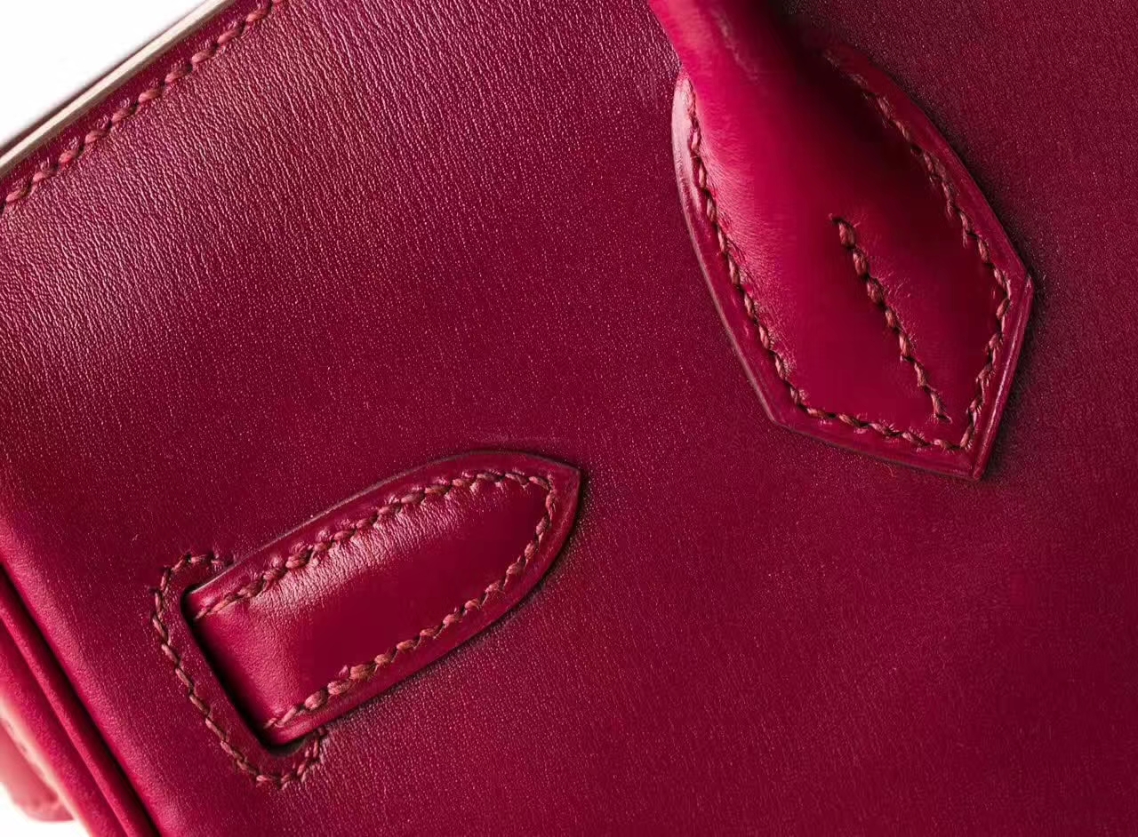 Hermes包包官网 爱马仕宝石红原厂box牛皮Birkin30铂金包 金扣