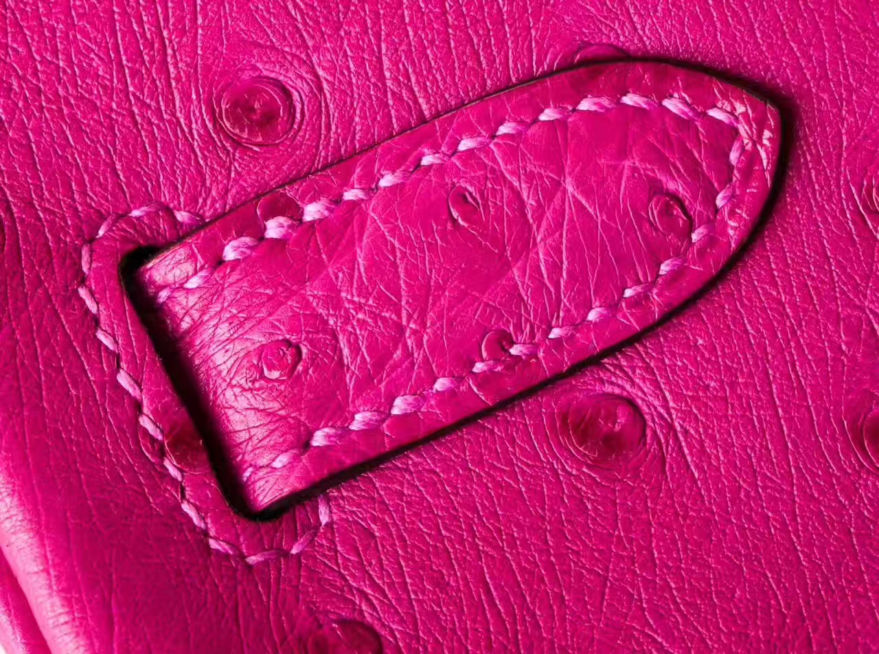 爱马仕鸵鸟皮铂金包 Hermes Birkin 30cm 桃红色 金扣
