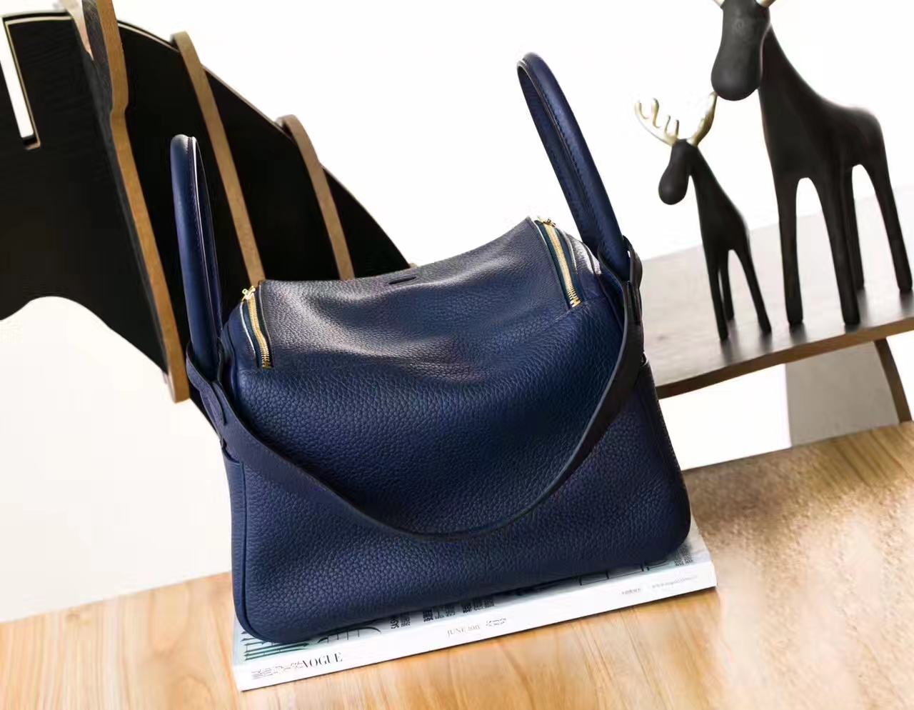 Hermes Lindy 26cm 爱马仕CK73宝石蓝原厂TC牛皮琳迪包 金扣