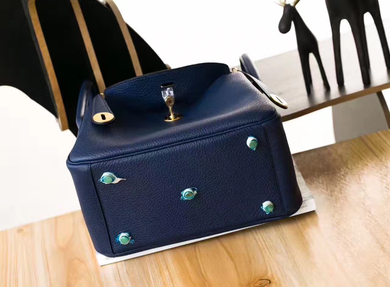 Hermes Lindy 26cm 爱马仕CK73宝石蓝原厂TC牛皮琳迪包 金扣