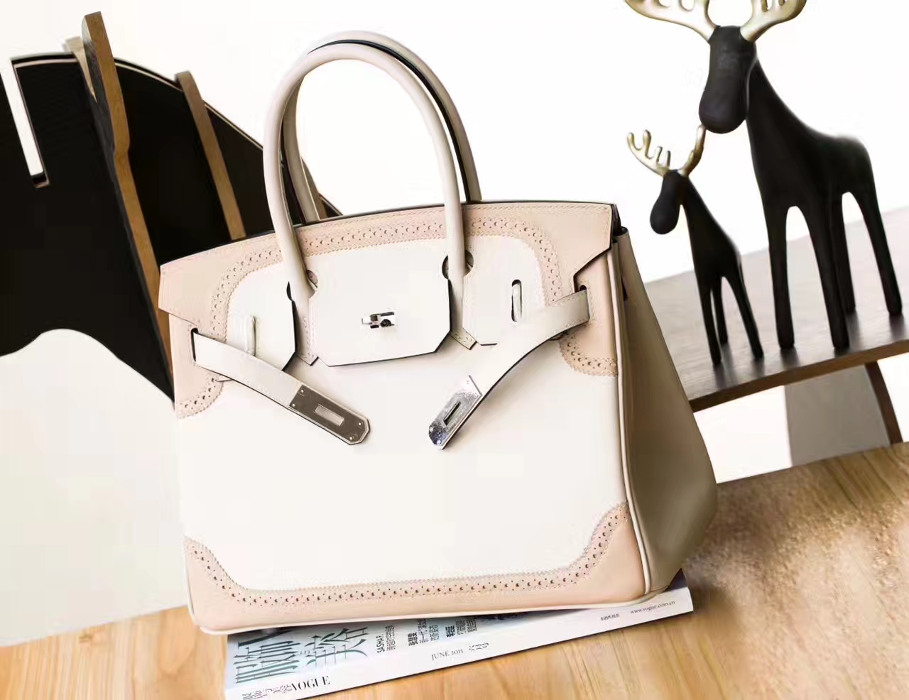 Hermes爱马仕珍珠灰拼斑鸠灰原厂Swift牛皮蕾丝铂金包Birkin30cm