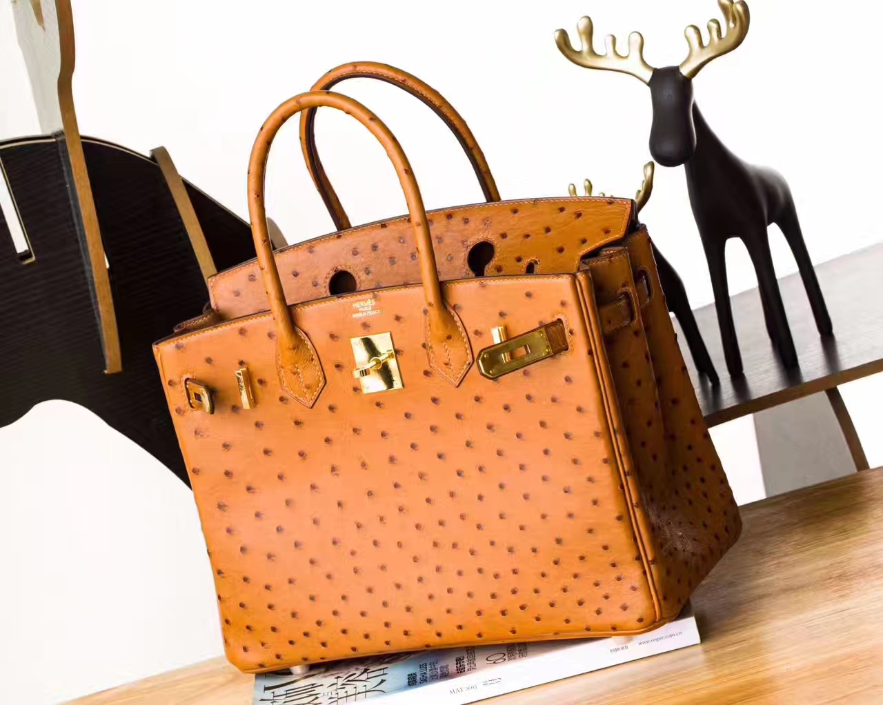 Hermes Birkin 30cm 爱马仕铂金包 CK37金色顶级鸵鸟皮