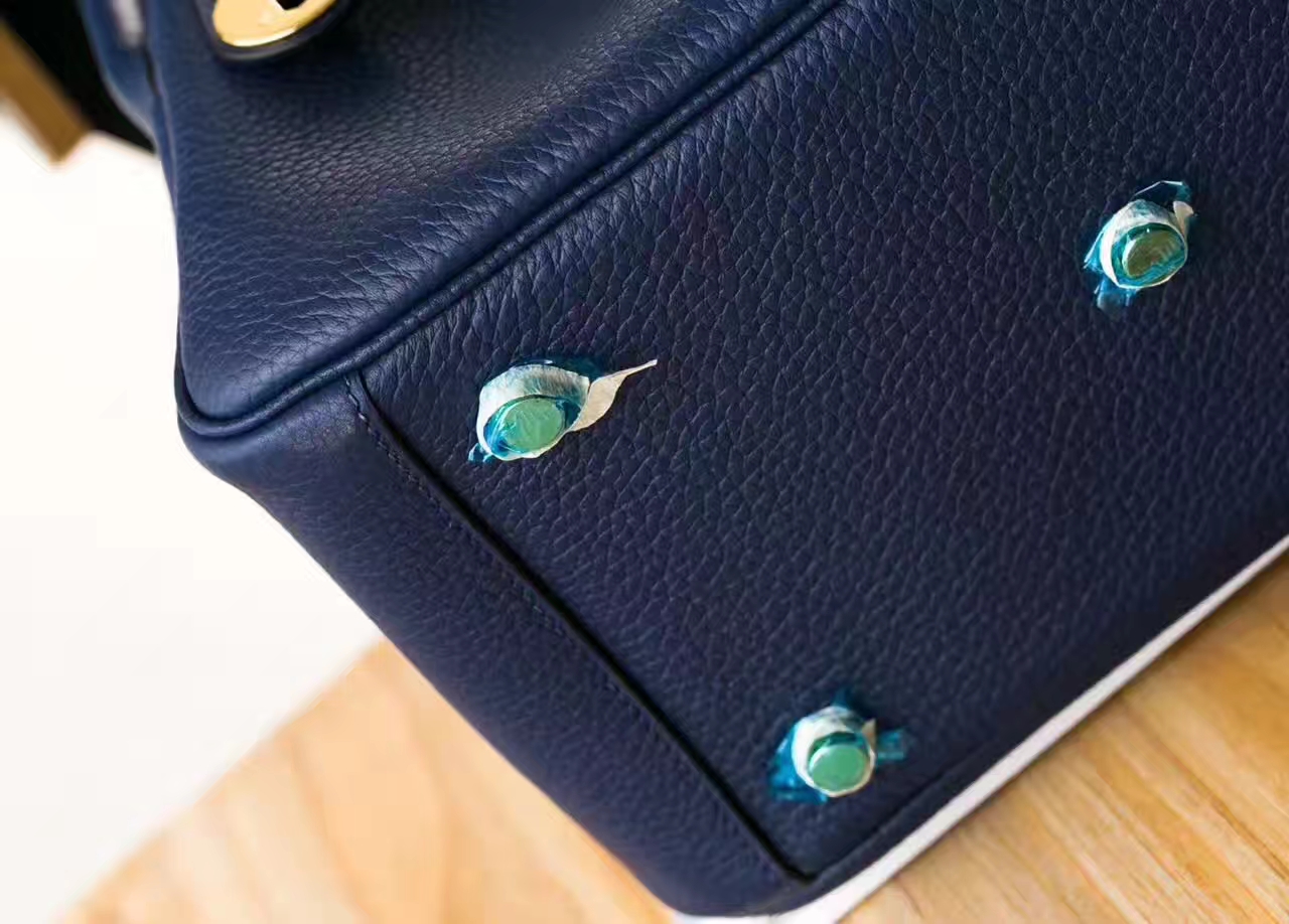 Hermes Lindy 26cm 爱马仕CK73宝石蓝原厂TC牛皮琳迪包 金扣