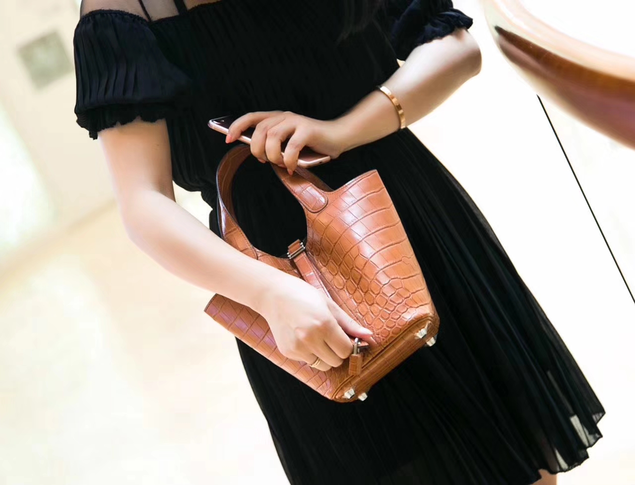 Hermes Picotin 18cm 爱马仕菜篮子包 古铜色雾面鳄鱼皮 金扣