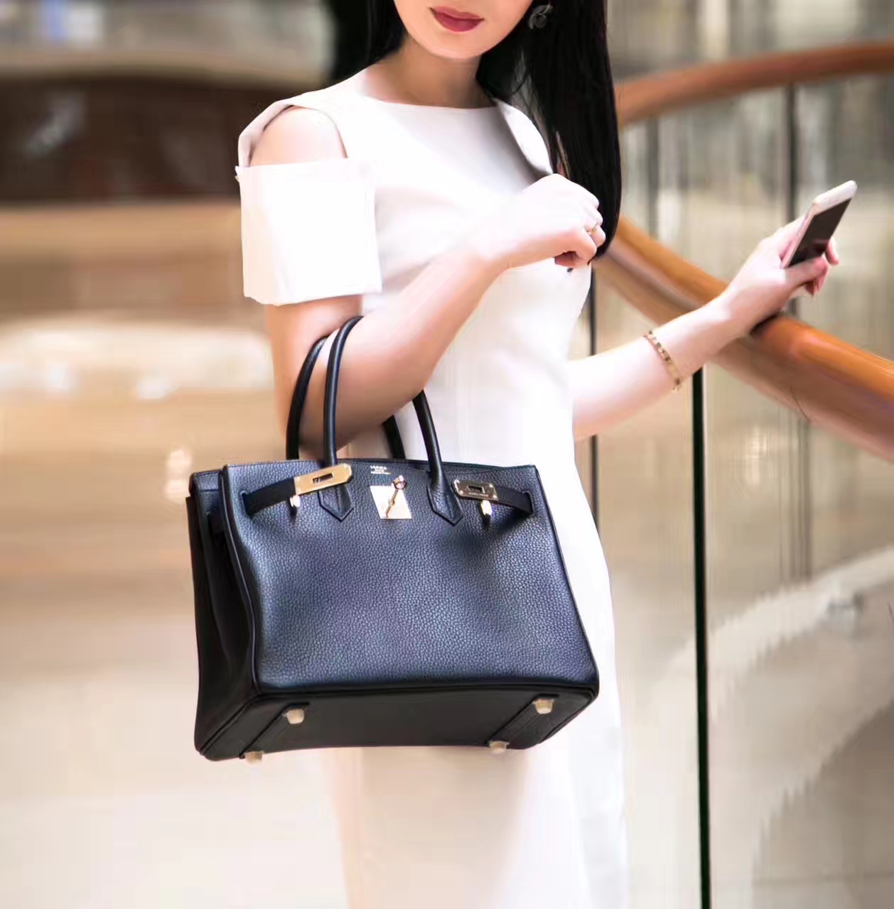 Hermes女包价格 爱马仕CK89黑色原厂togo牛皮铂金包Birkin30cm