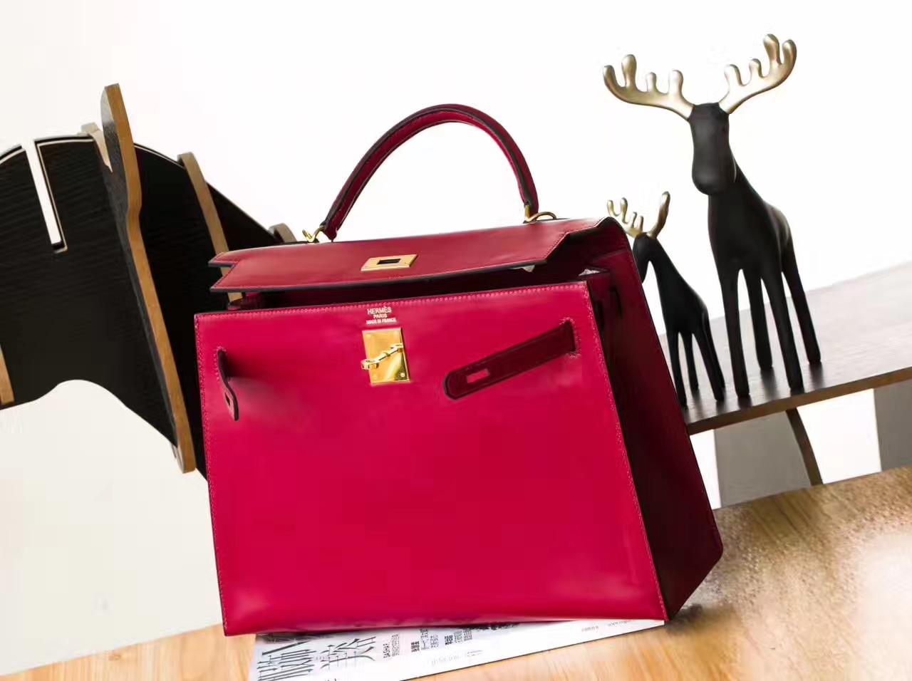 Hermes Kelly 28cm 爱马仕B5宝石红原厂box牛皮凯莉包 金扣