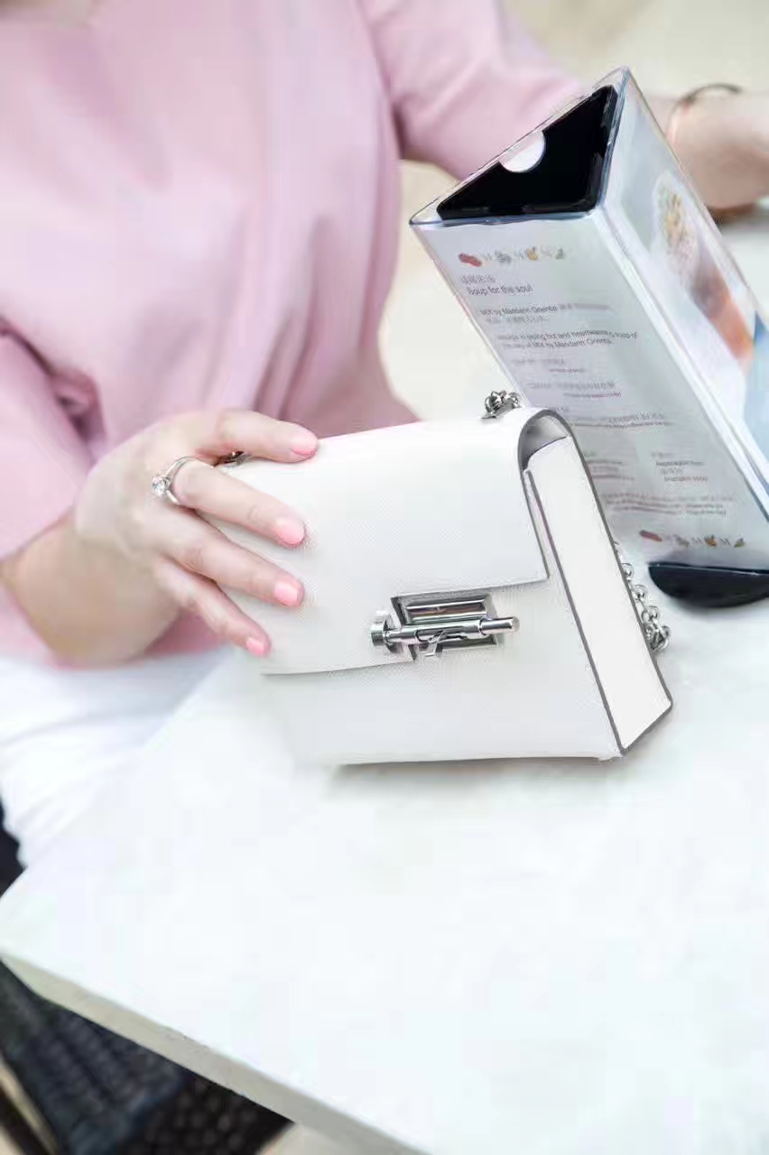 爱马仕单肩女包 Hermes VR17cm 奶昔白原厂epsom牛皮机关枪包