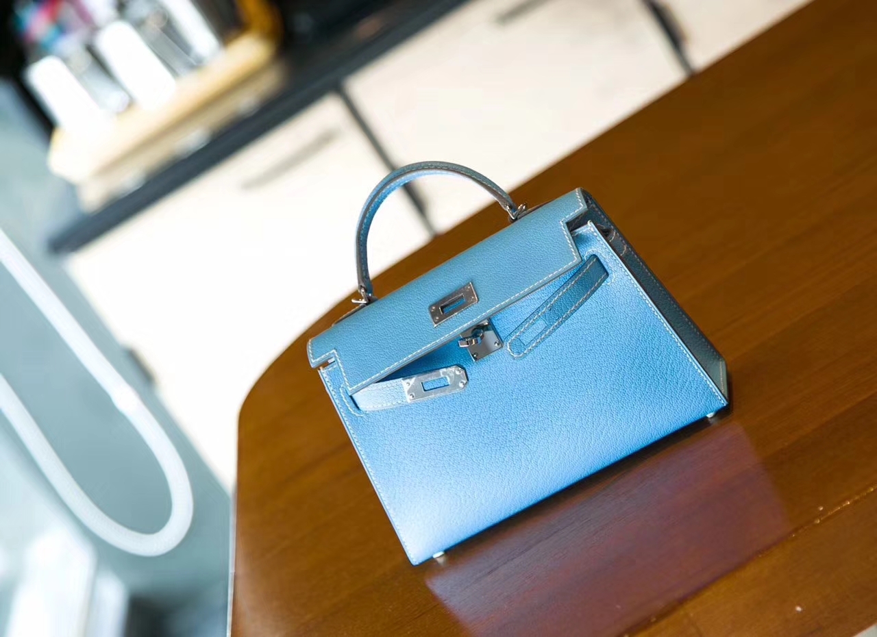 爱马仕迷你凯莉包价格 Hermes Minikelly2代 7N糖果蓝原厂山羊皮