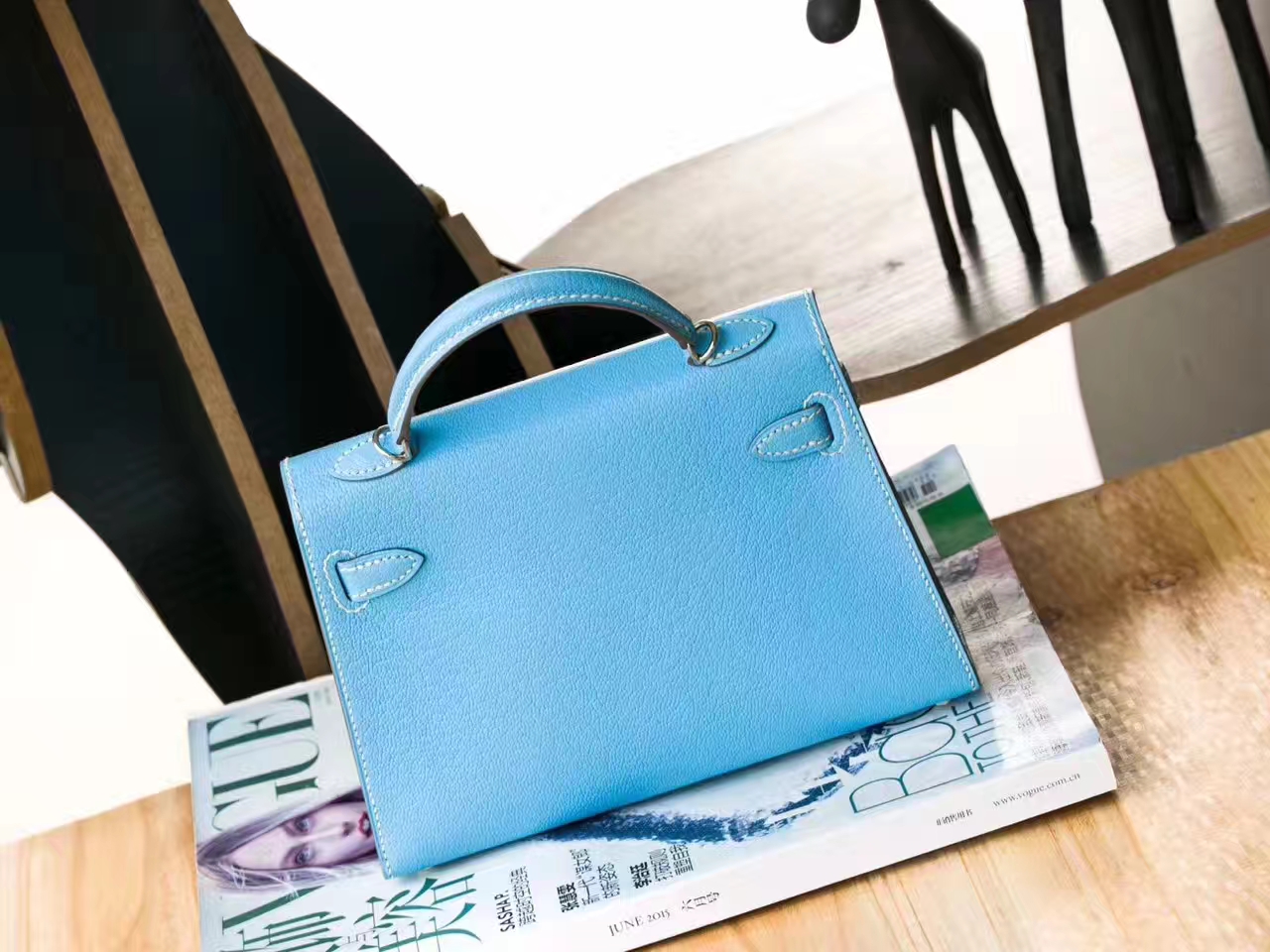 爱马仕包包官网 Hermes Minikelly迷你凯莉包 7N糖果蓝原厂山羊皮