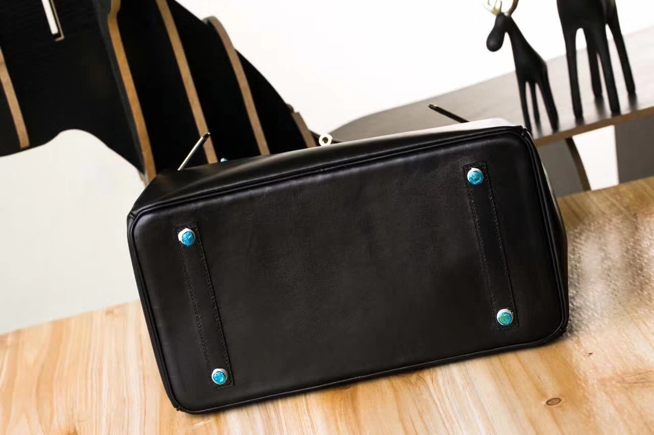 爱马仕铂金包价格 Hermes Birkin 35cm黑色原厂box牛皮内拼斑鸠灰