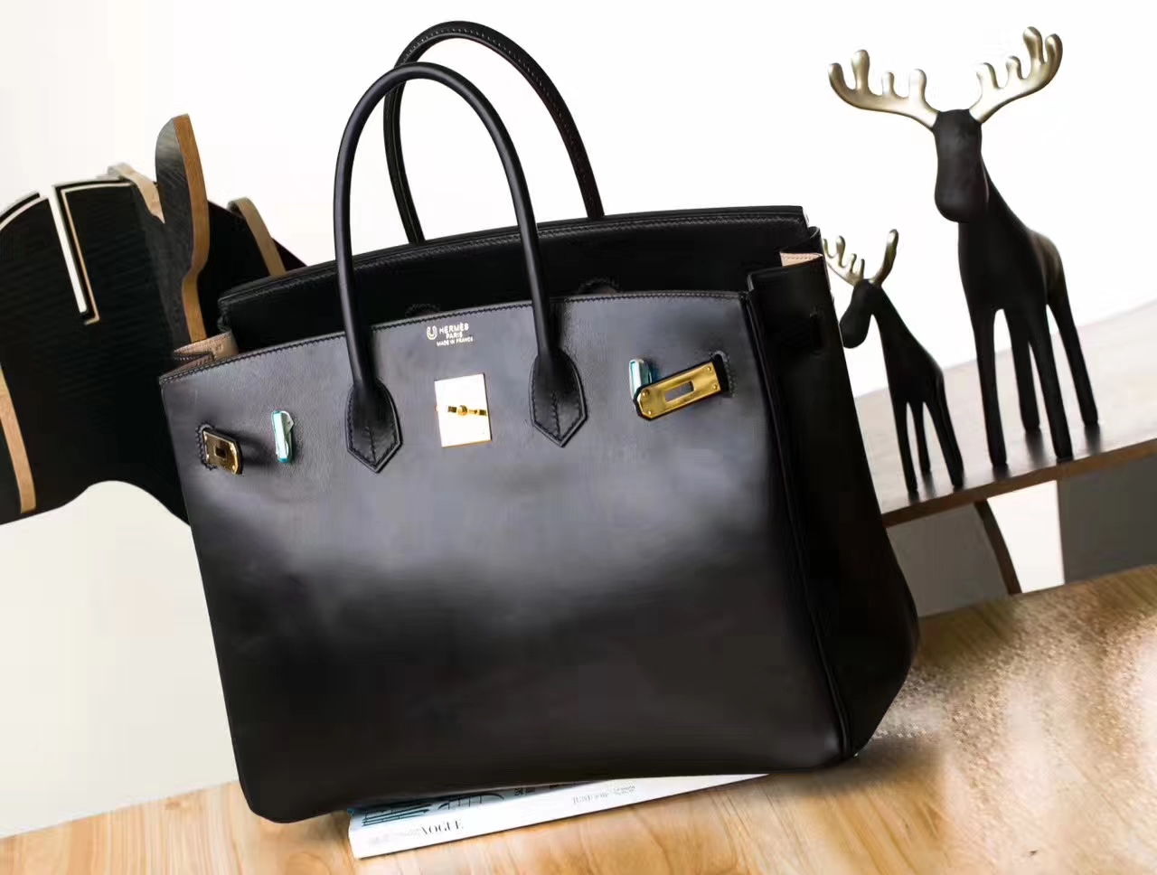 爱马仕铂金包价格 Hermes Birkin 35cm黑色原厂box牛皮内拼斑鸠灰