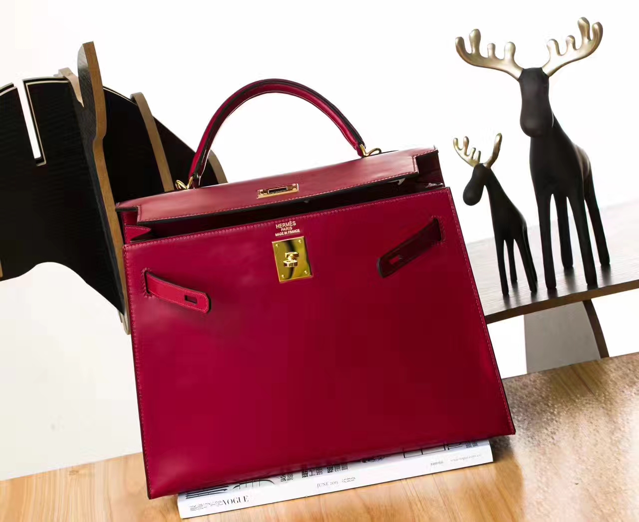 Hermes Kelly 28cm 爱马仕B5宝石红原厂box牛皮凯莉包 金扣