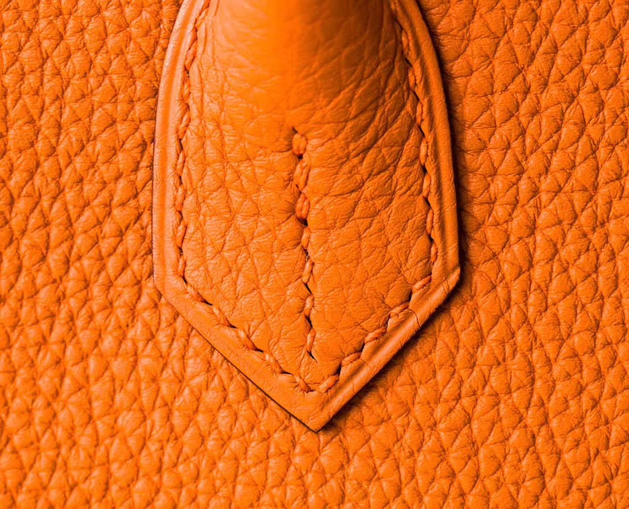 Hermes包包官网 爱马仕Birkin30铂金包 橙色原厂togo牛皮 金扣