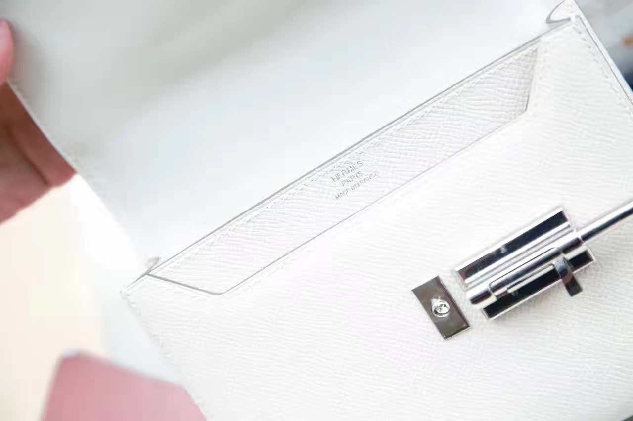 爱马仕单肩女包 Hermes VR17cm 奶昔白原厂epsom牛皮机关枪包