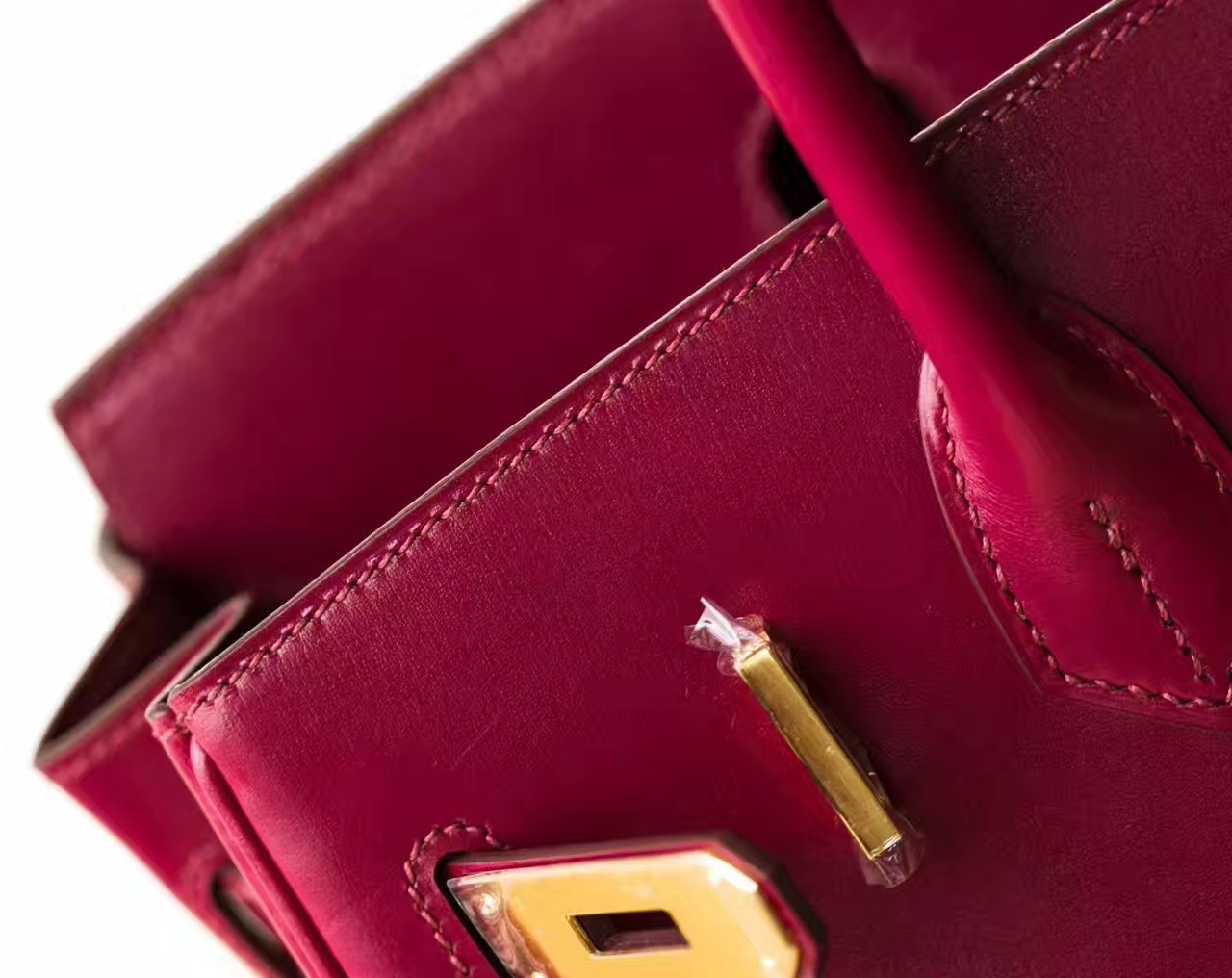 Hermes包包官网 爱马仕宝石红原厂box牛皮Birkin30铂金包 金扣