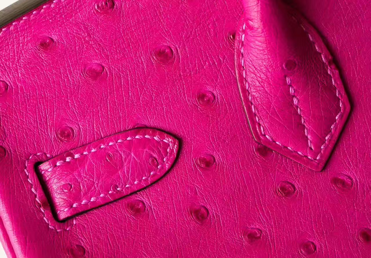 爱马仕鸵鸟皮铂金包 Hermes Birkin 30cm 桃红色 金扣