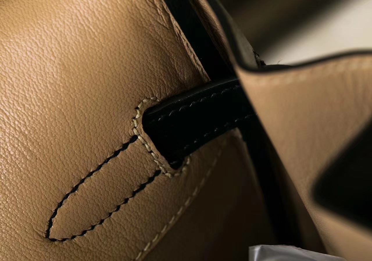 爱马仕铂金包价格 Hermes Birkin 35cm黑色原厂box牛皮内拼斑鸠灰