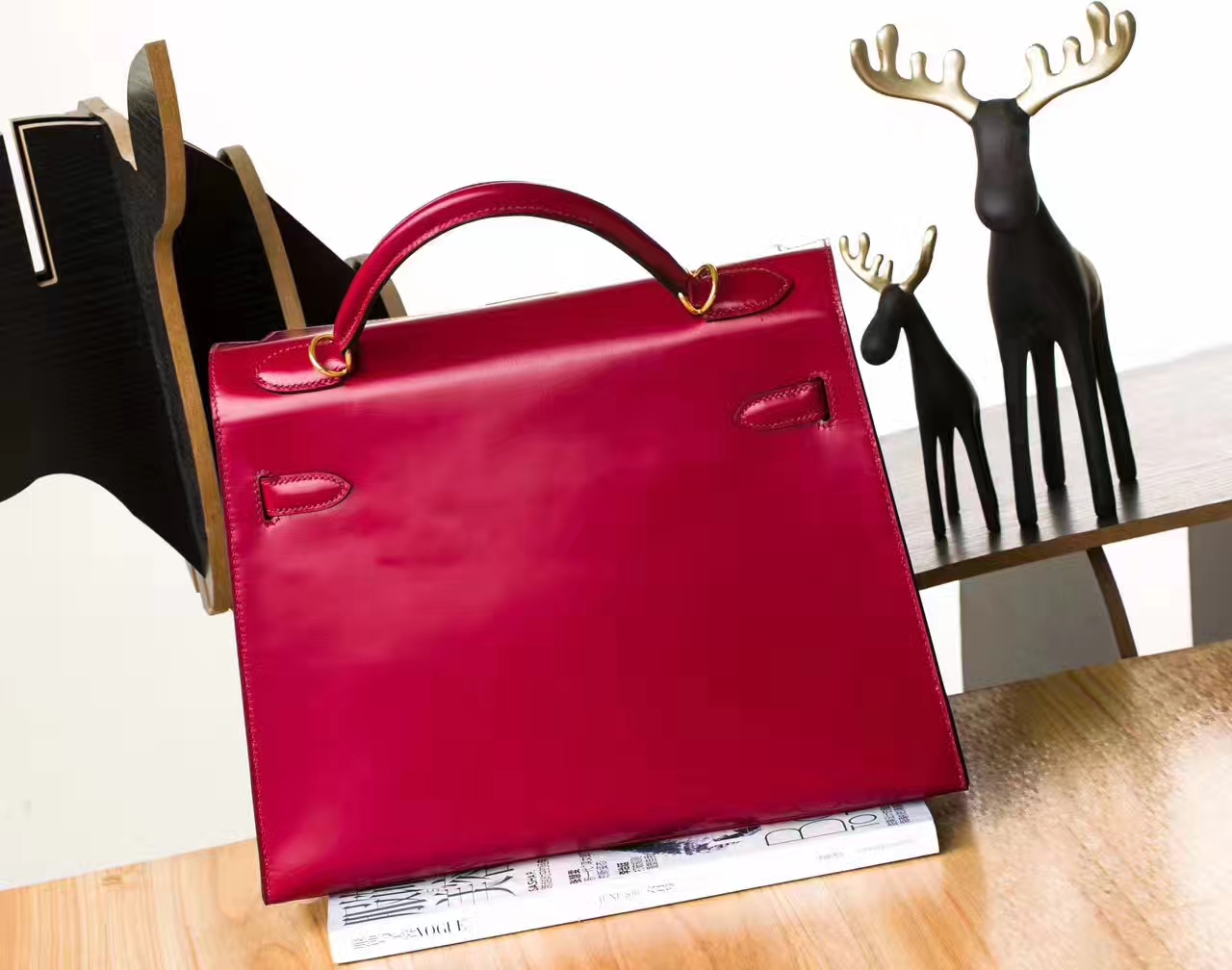 Hermes Kelly 28cm 爱马仕B5宝石红原厂box牛皮凯莉包 金扣