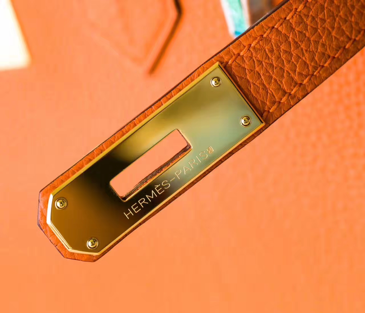 Hermes包包官网 爱马仕Birkin30铂金包 橙色原厂togo牛皮 金扣