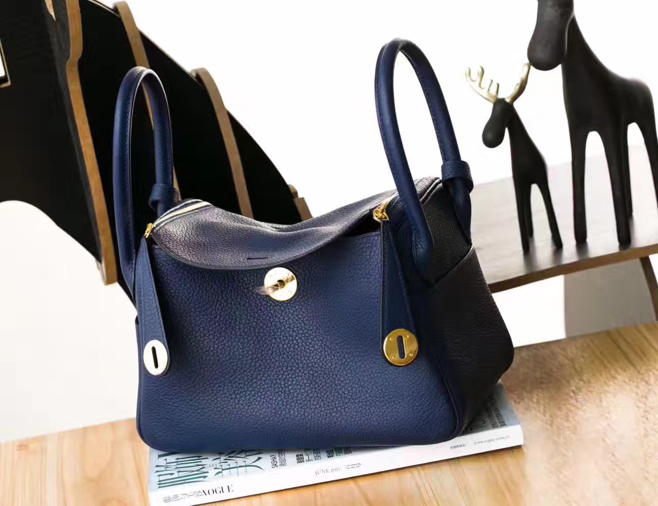 Hermes Lindy 26cm 爱马仕CK73宝石蓝原厂TC牛皮琳迪包 金扣