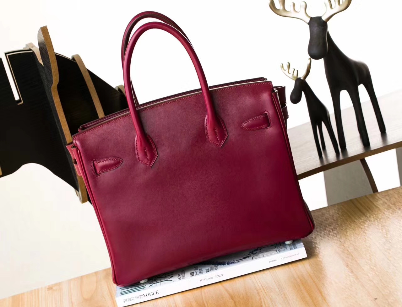 Hermes包包官网 爱马仕宝石红原厂box牛皮Birkin30铂金包 金扣