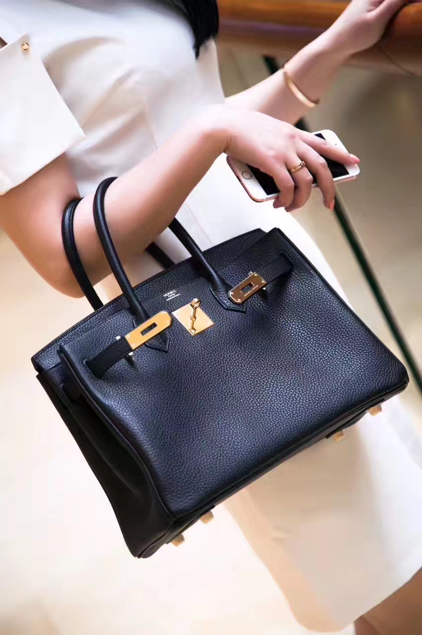 Hermes女包价格 爱马仕CK89黑色原厂togo牛皮铂金包Birkin30cm