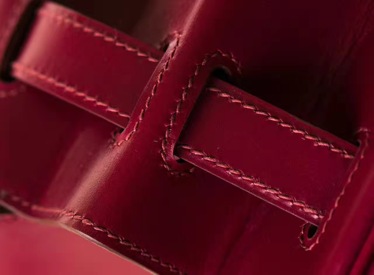 Hermes包包官网 爱马仕宝石红原厂box牛皮Birkin30铂金包 金扣
