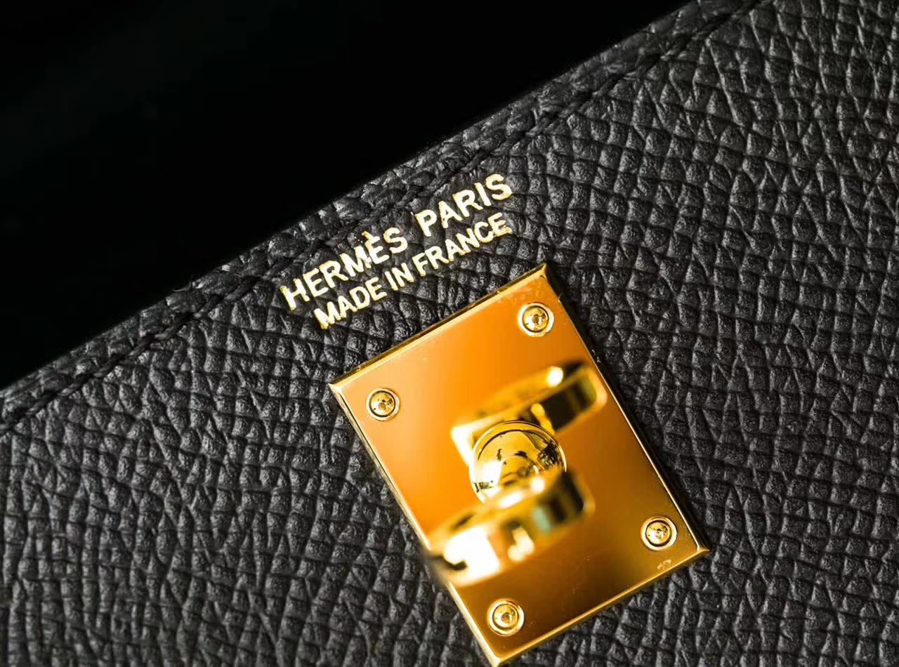 爱马仕迷你凯莉包 Hermes Minikelly2代 黑色原厂Epsom牛皮 金扣