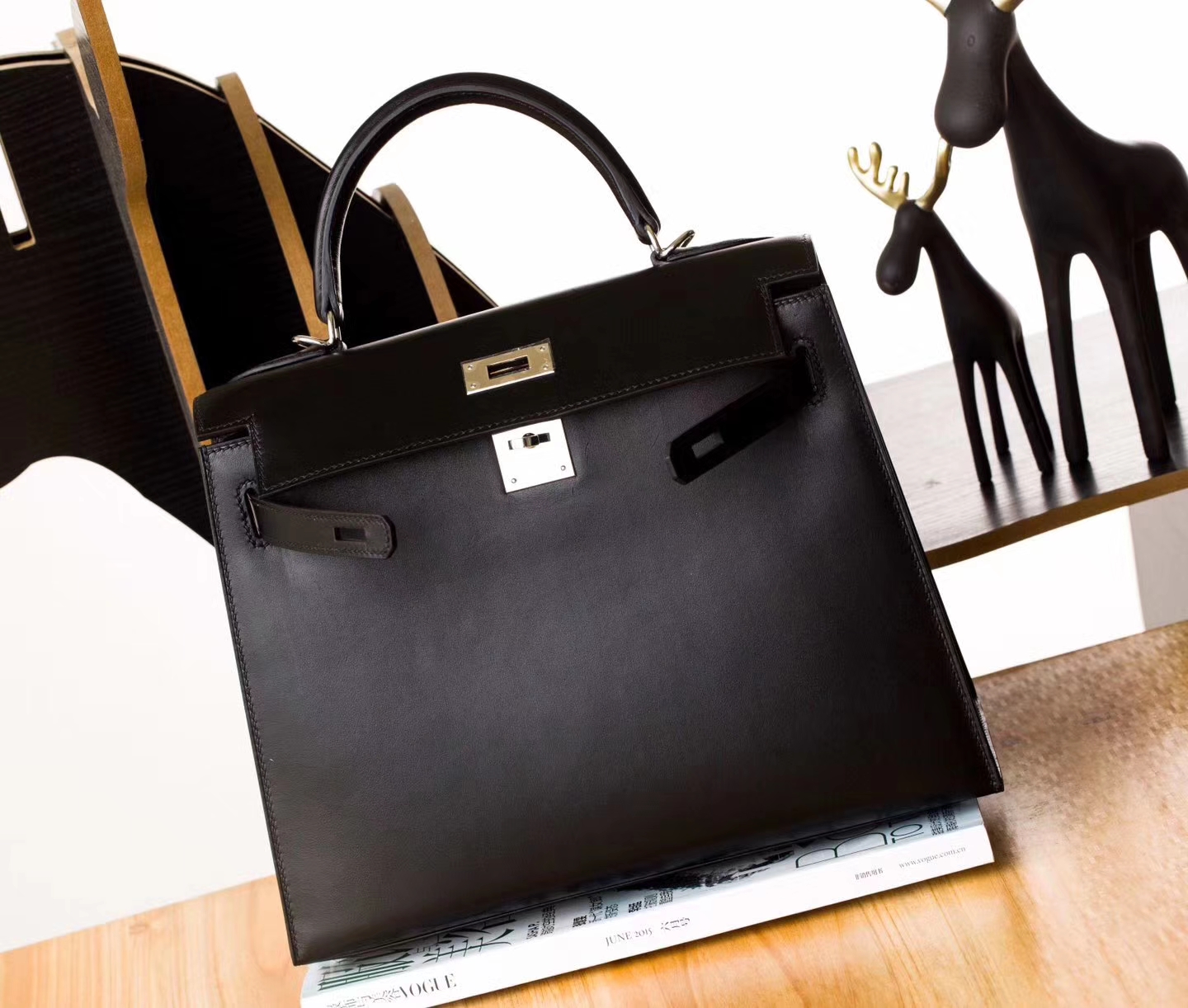 爱马仕凯莉包价格 Hermes Kelly28cm 89黑色顶级Box牛皮 银扣