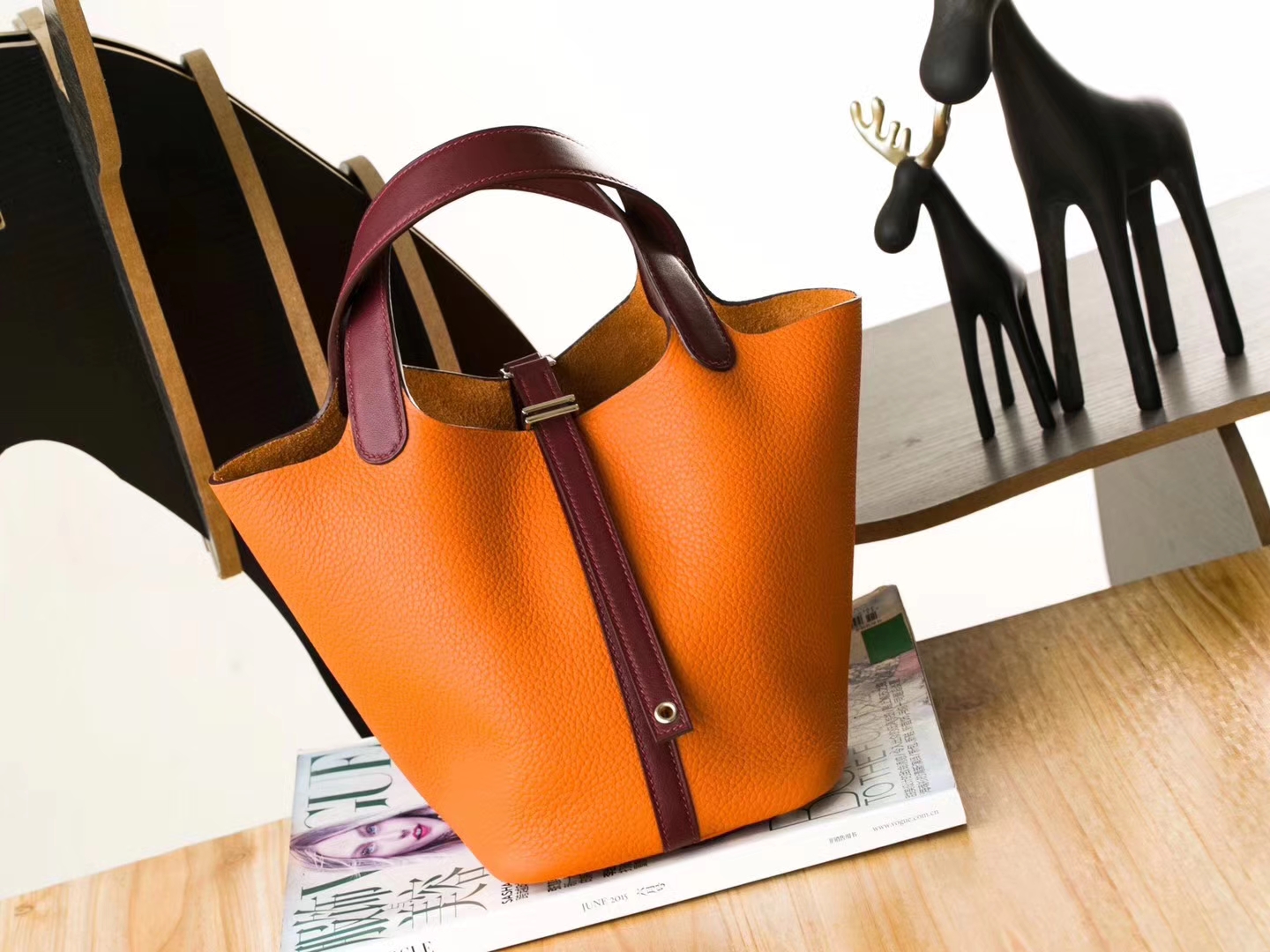 爱马仕水桶包 Hermes Picotin22cm 93橙色拼爱马仕红TC牛皮拼Swift牛皮