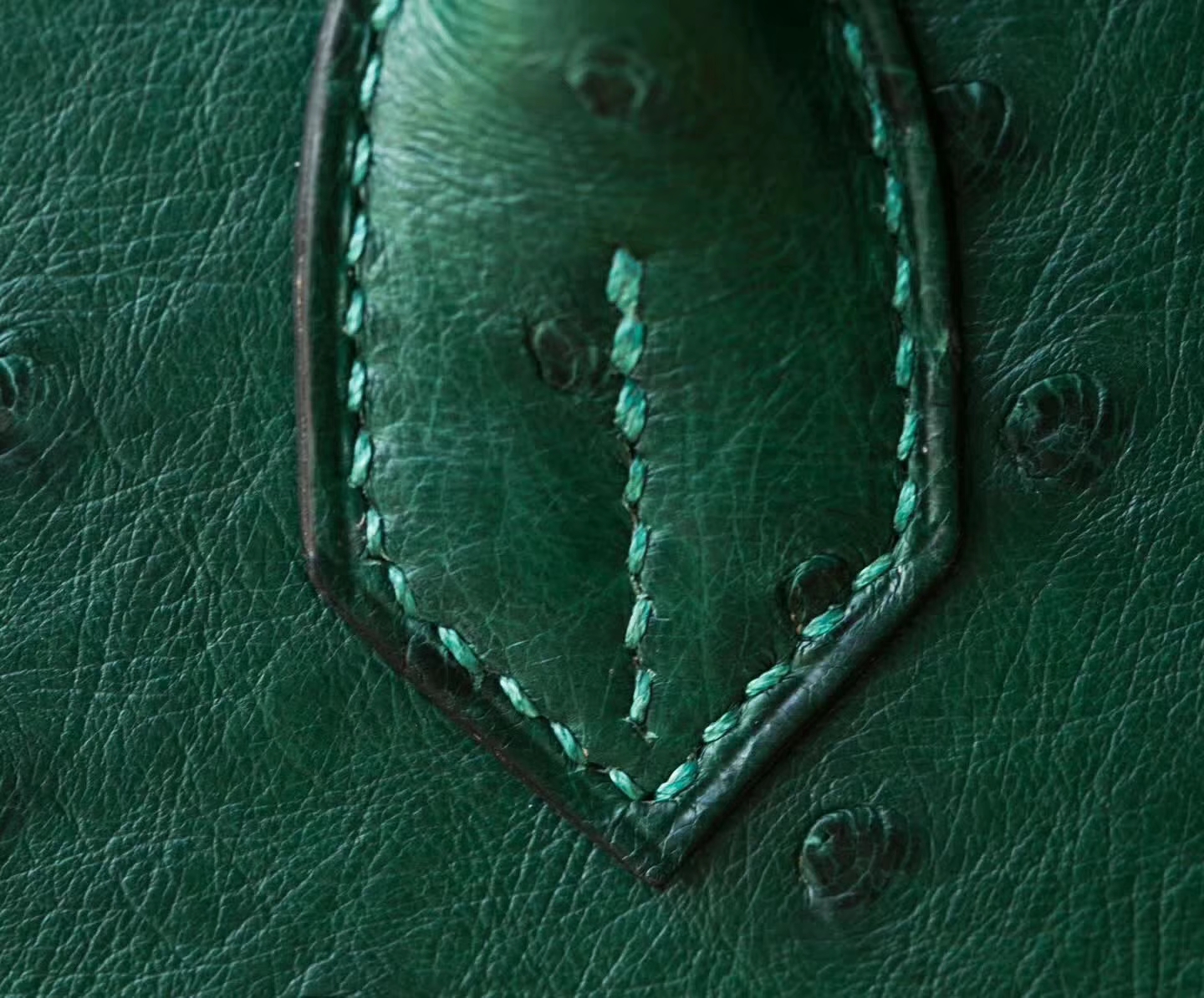 纯手工制作 Hermes爱马仕铂金包墨绿色顶级鸵鸟皮Birkin30cm 金扣