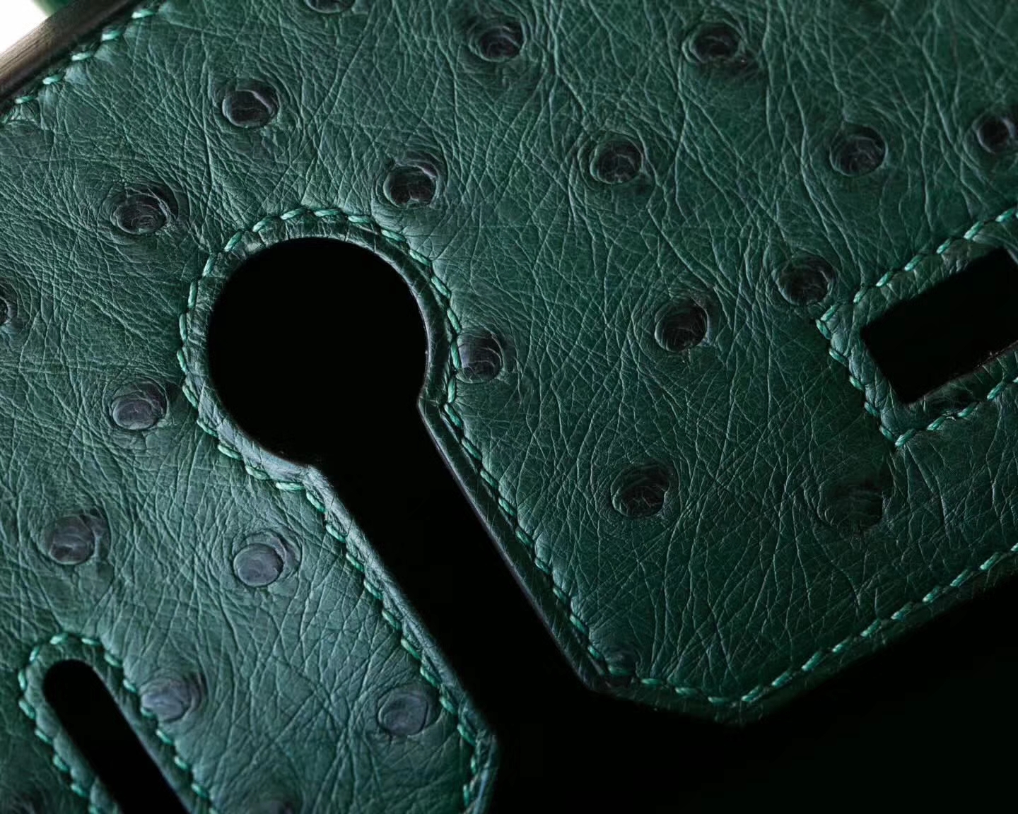 纯手工制作 Hermes爱马仕铂金包墨绿色顶级鸵鸟皮Birkin30cm 金扣