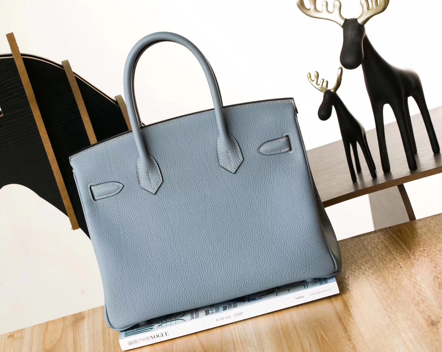 Hermes包包官网 爱马仕J7亚麻蓝顶级Togo牛皮Birkin30铂金包 银扣