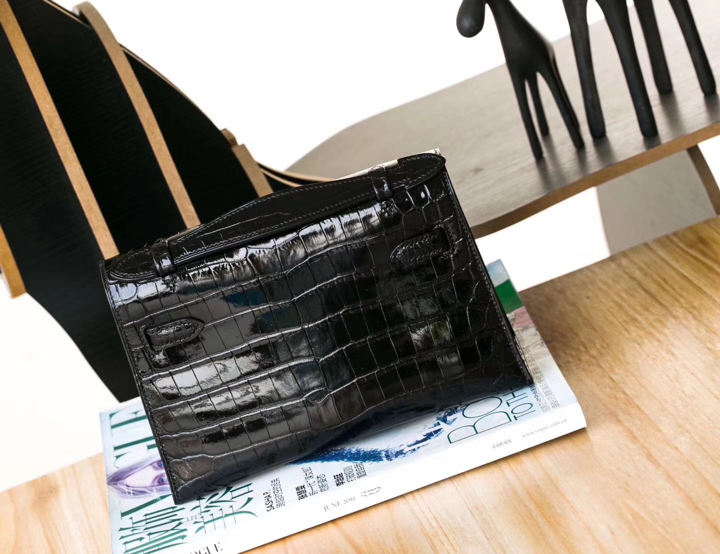 Hermes Minikelly22cm 爱马仕89黑色亮面鳄鱼皮迷你凯莉包 银扣