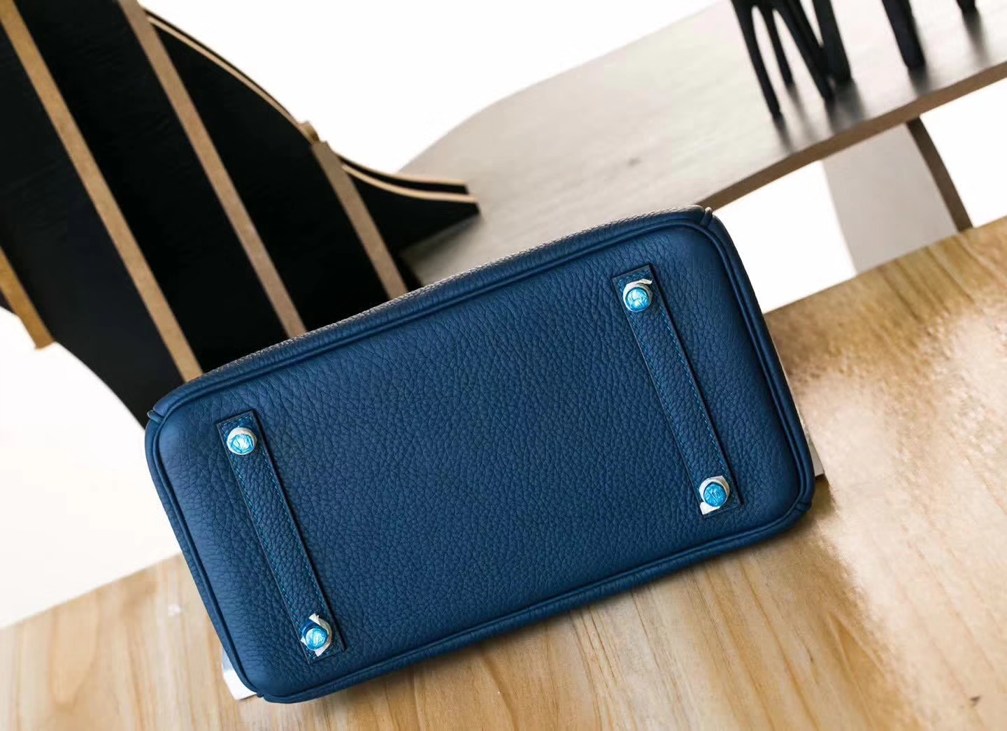 Hermes Birkin25cm 爱马仕CK73宝石蓝Togo牛皮铂金包 银扣