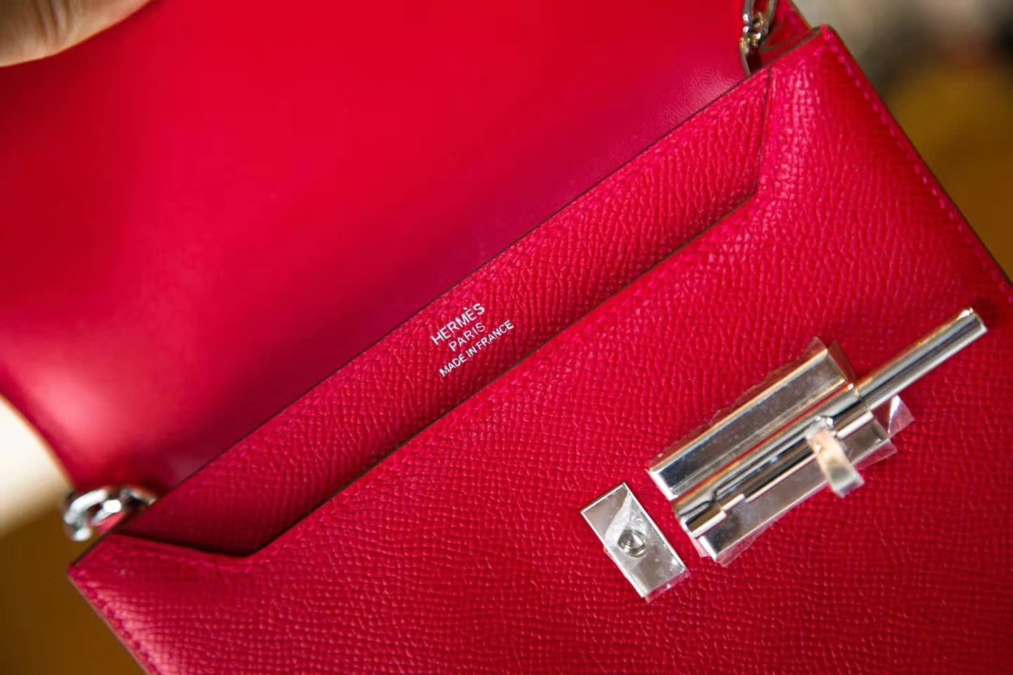 Hermes Verrou 17cm 爱马仕Q5国旗红epsom牛皮链条包单肩女包 银扣