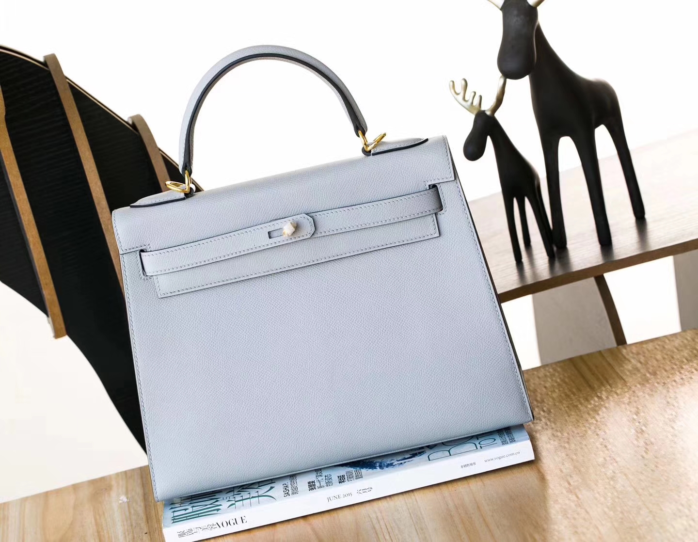 爱马仕Kelly女包 Hermes 8U冰川蓝原厂Epsom牛皮凯莉包 金扣