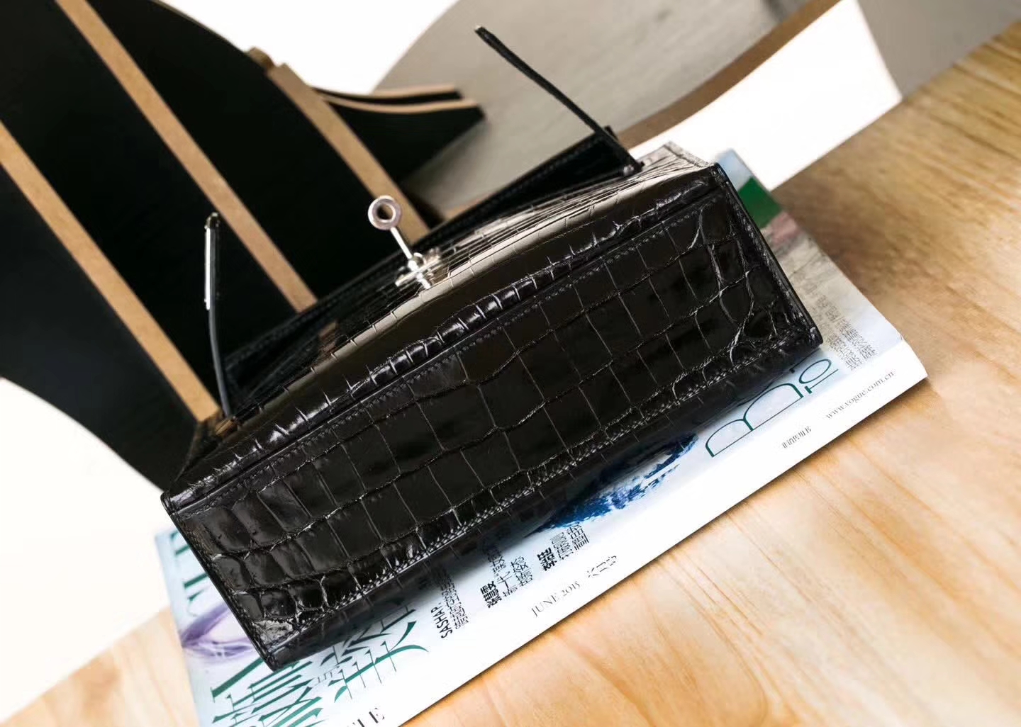 Hermes Minikelly22cm 爱马仕89黑色亮面鳄鱼皮迷你凯莉包 银扣