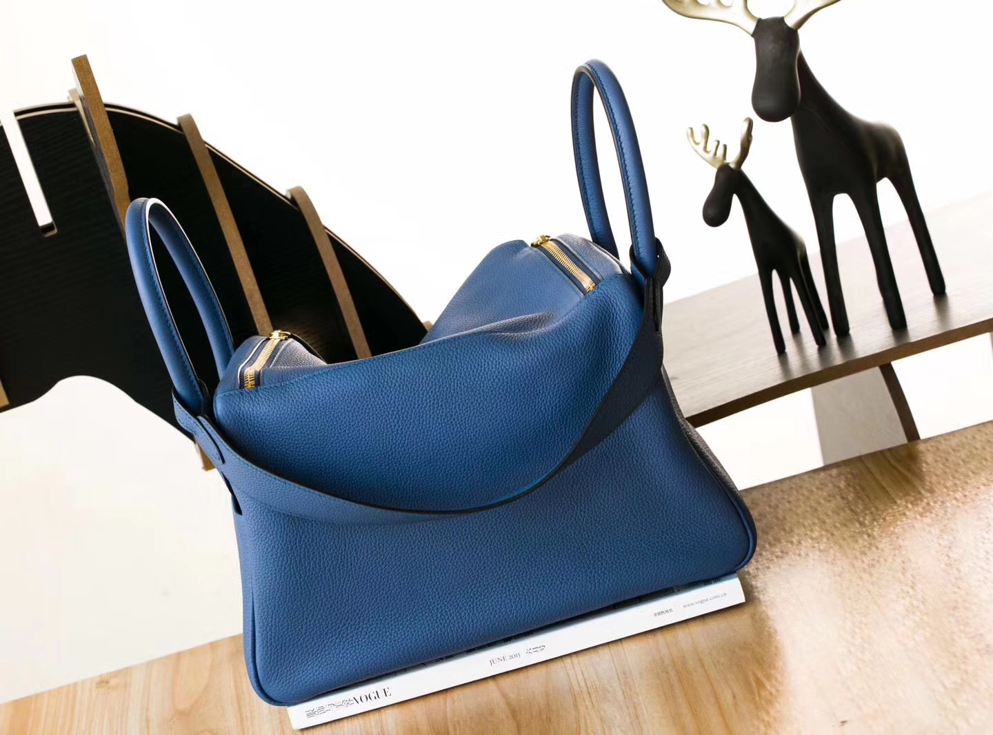 爱马仕Lindy女包 Hermes 2R玛瑙蓝拼4W海鸥灰Togo牛皮琳迪包30cm 金扣
