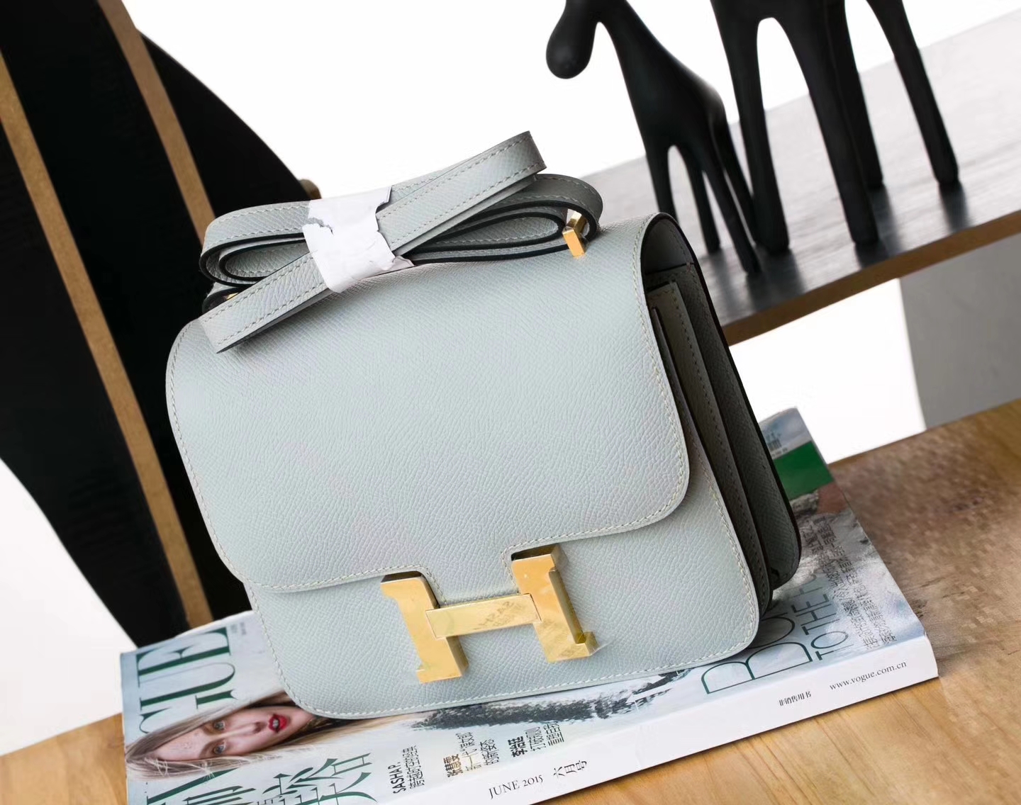 爱马仕空姐包尺寸 Hermes 8U冰川蓝原厂Epsom牛皮Constance24cm 金扣
