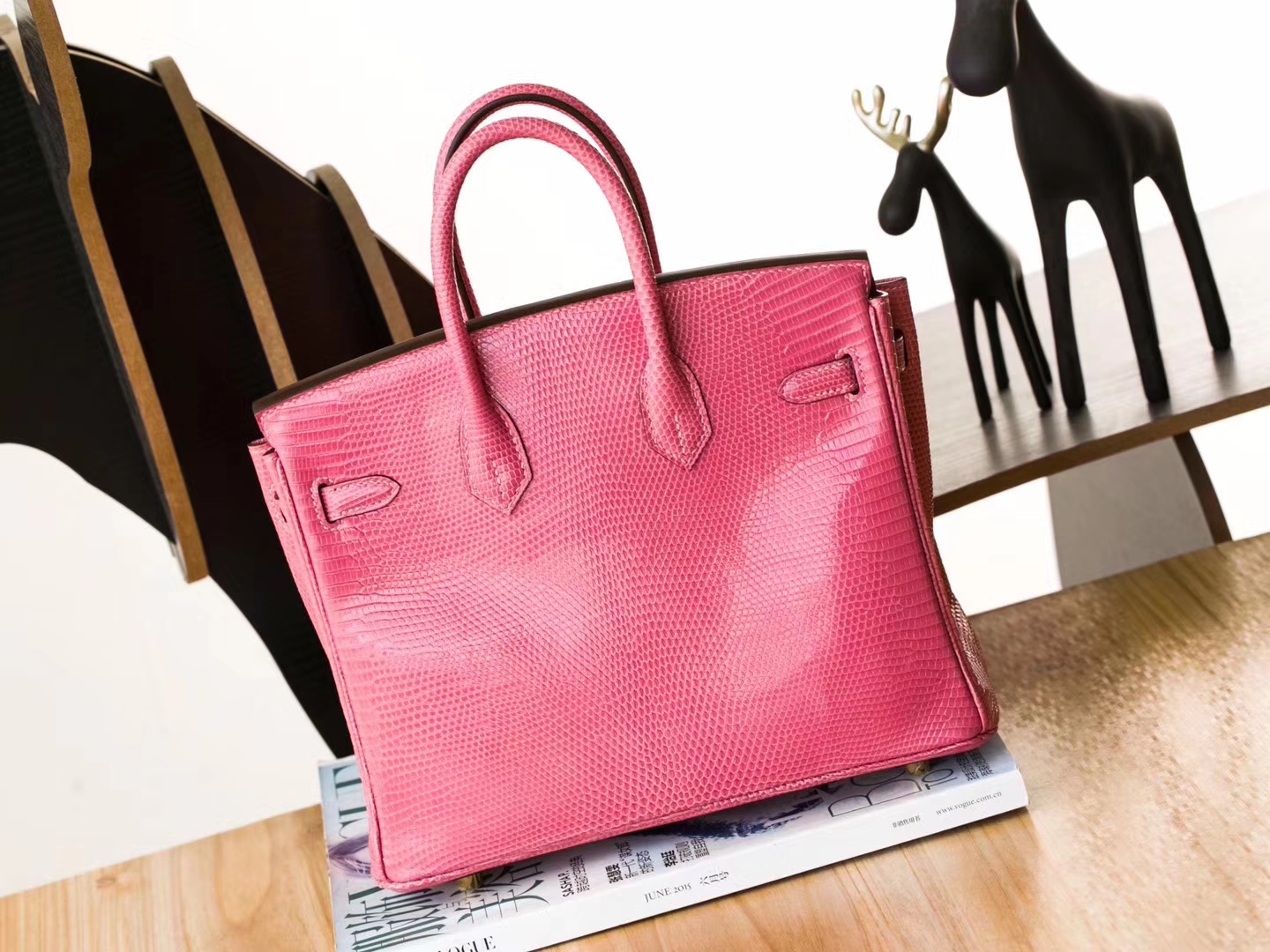 爱马仕Birkin包包 Hermes I5火烈鸟粉顶级蜥蜴皮铂金包25cm 金扣