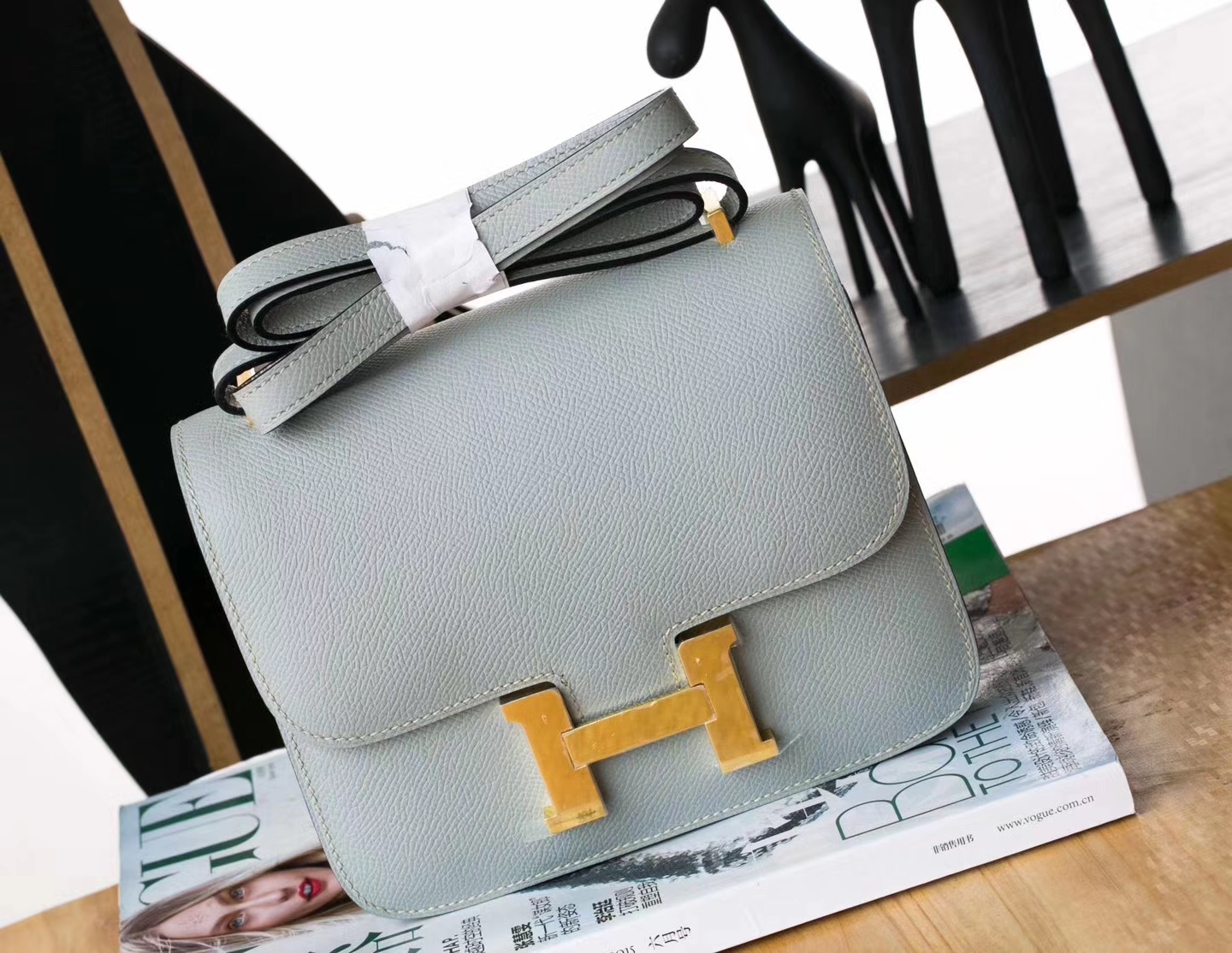 爱马仕空姐包尺寸 Hermes 8U冰川蓝原厂Epsom牛皮Constance24cm 金扣