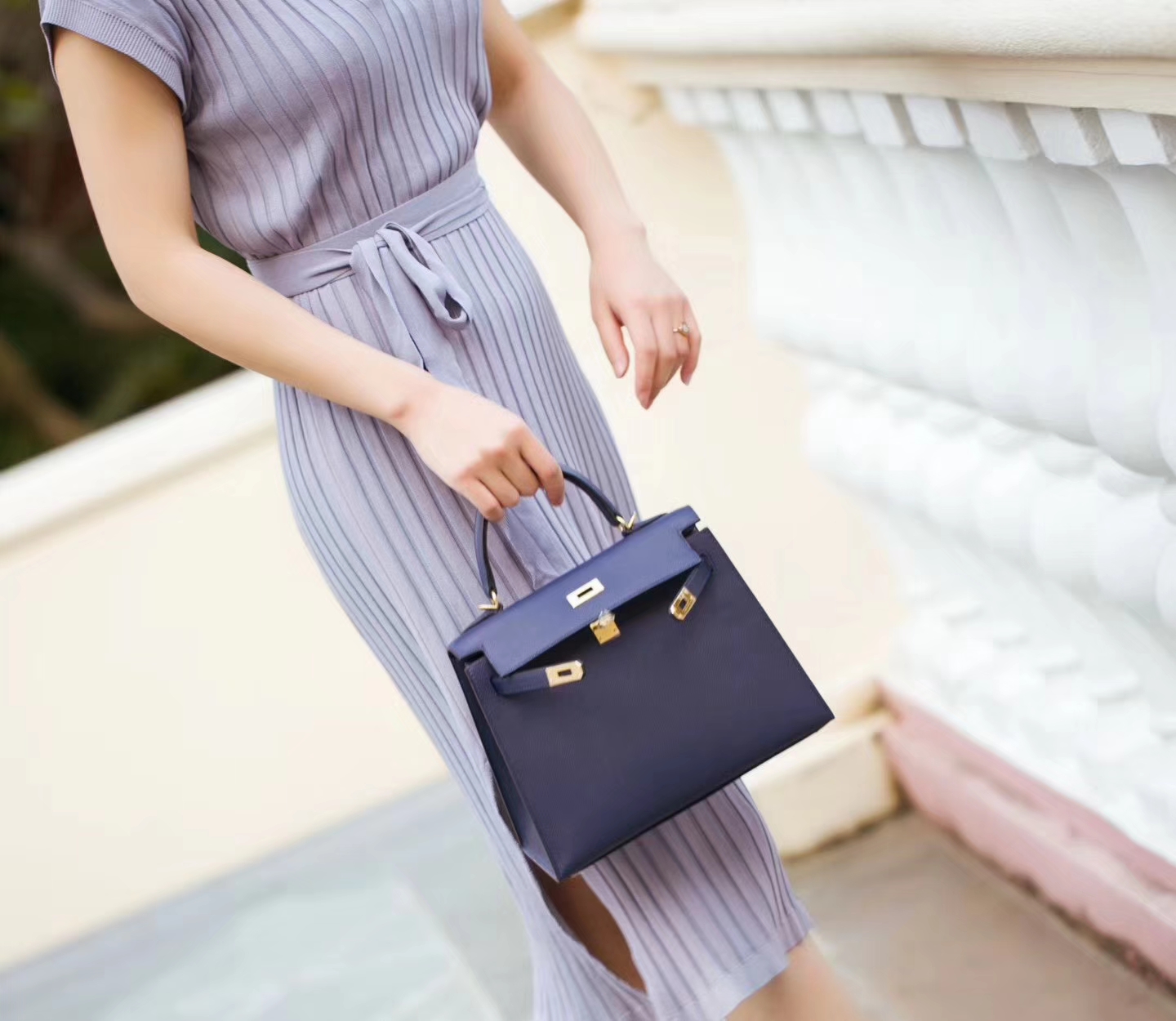 爱马仕凯莉包价格 Hermes Kelly25cm 1P鸭子蓝Epsom牛皮 金扣