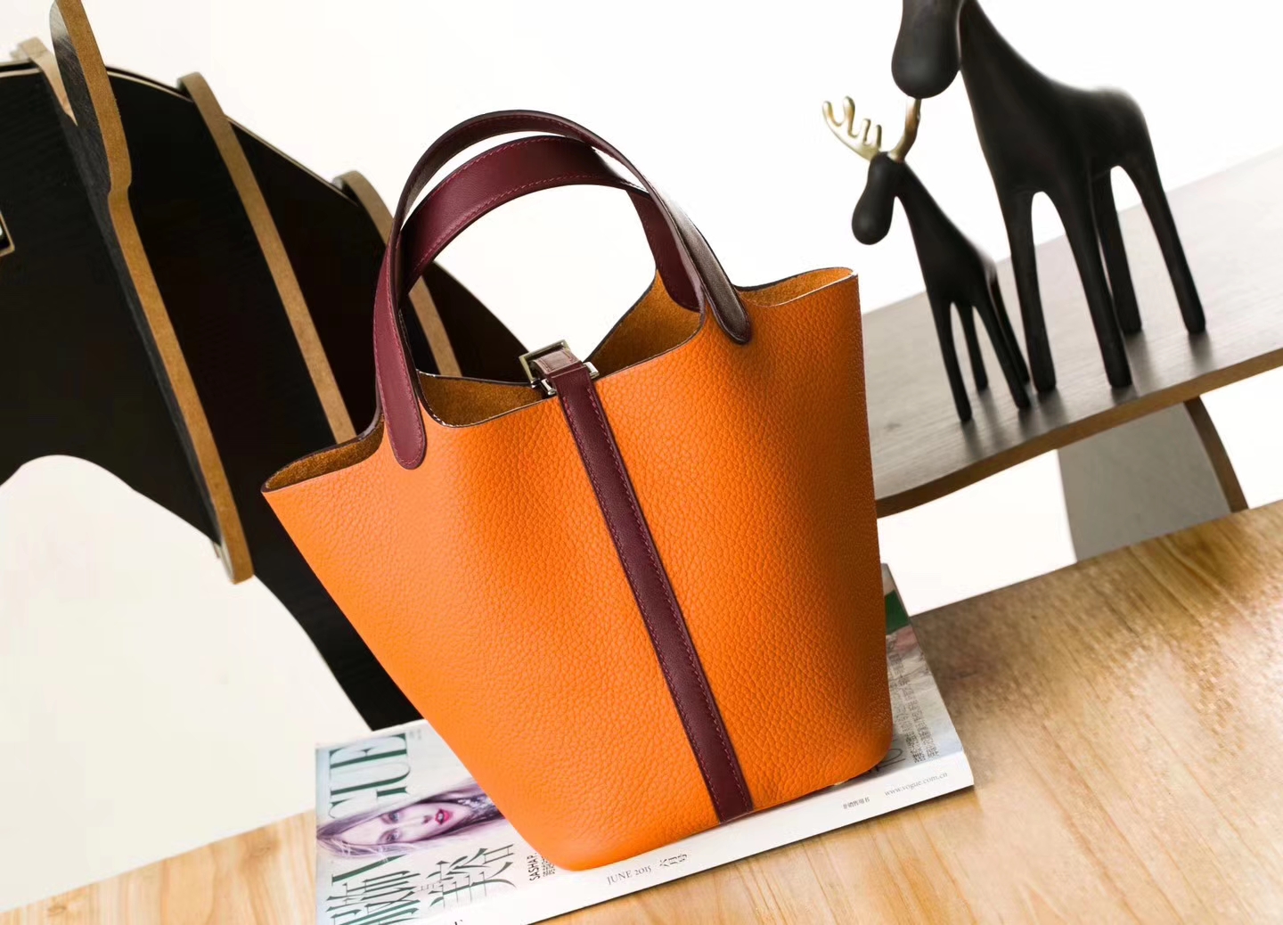 爱马仕水桶包 Hermes Picotin22cm 93橙色拼爱马仕红TC牛皮拼Swift牛皮