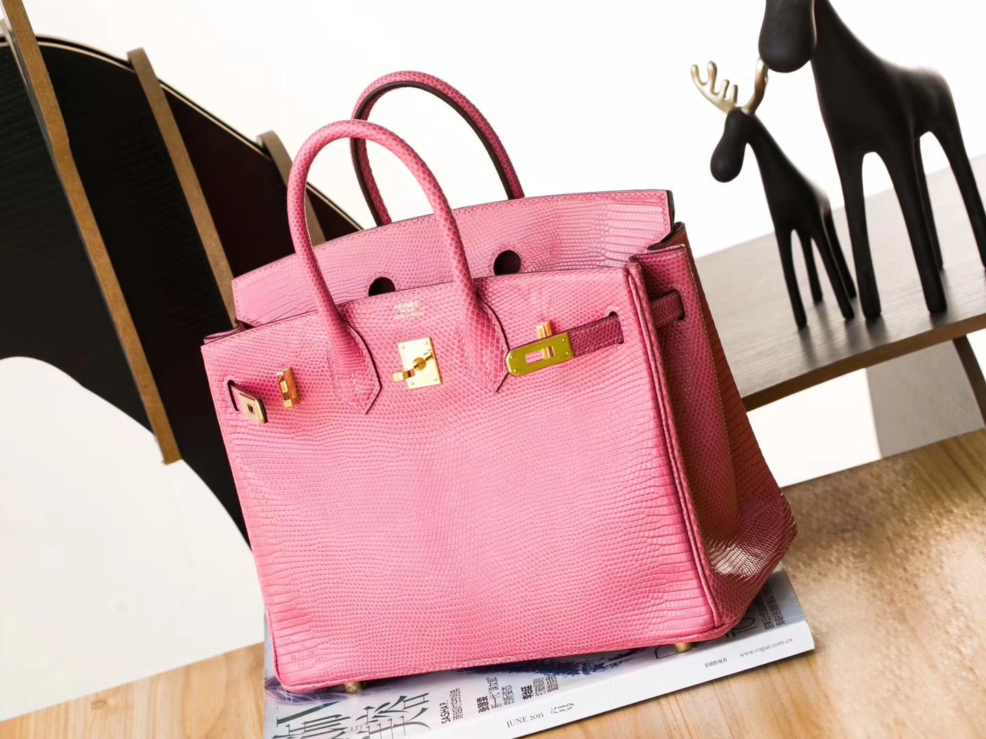 爱马仕Birkin包包 Hermes I5火烈鸟粉顶级蜥蜴皮铂金包25cm 金扣