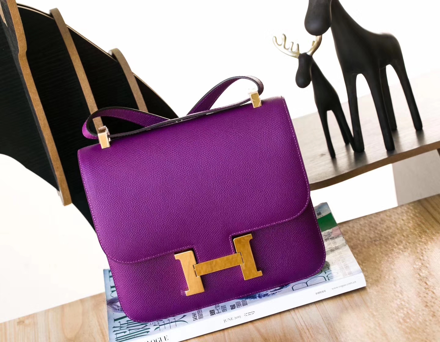 爱马仕康斯坦包尺寸 Hermes Constance24cm P9海葵紫Epsom牛皮 金扣
