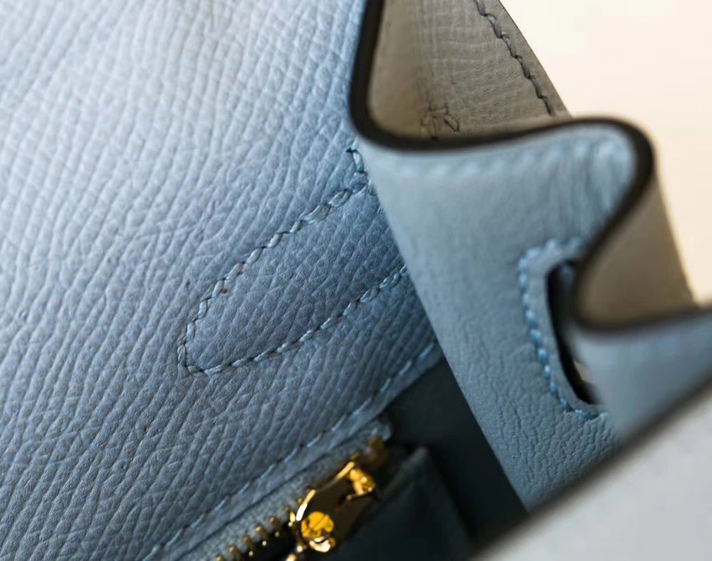 爱马仕Kelly女包 Hermes 8U冰川蓝原厂Epsom牛皮凯莉包 金扣